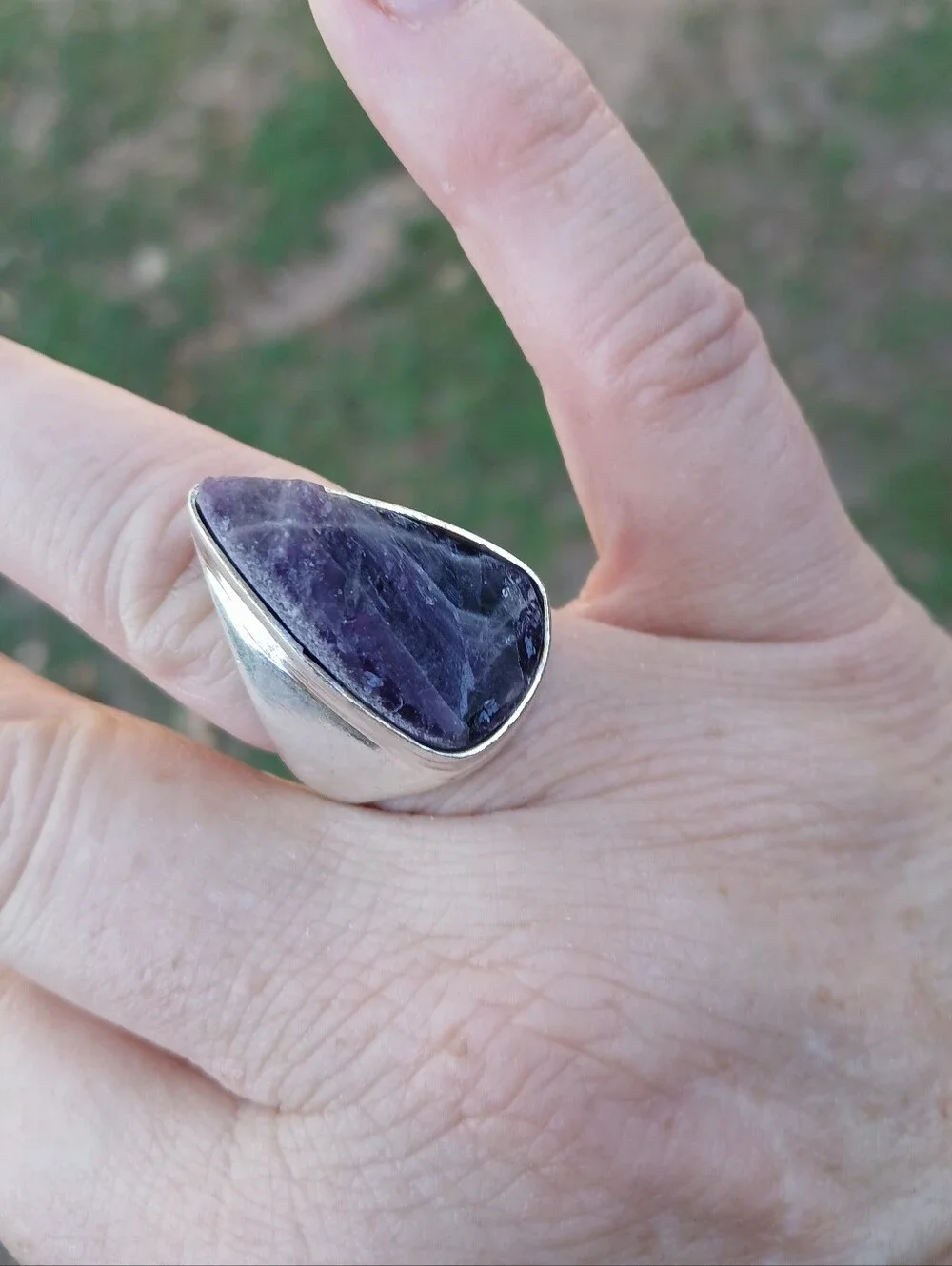 New Men's Natural Amethyst 925 Silver Ring.